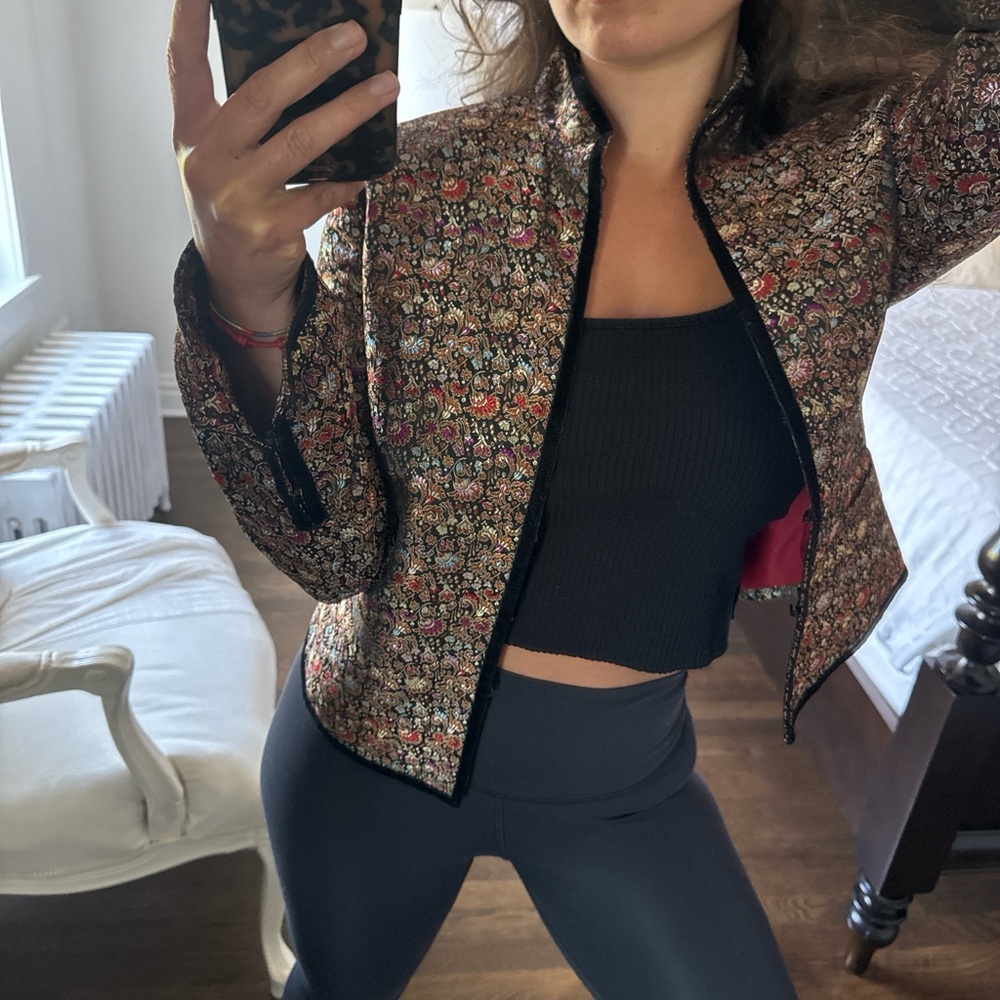 Womens Vintage Multicolor Metallic Brocade Jacquard Jacket - Picture 2 of 5